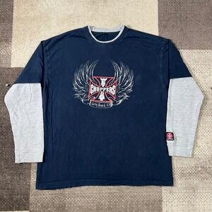 Y2K West Coast‎ Choppers Long Sleeve Layered T Shirt Mens XL Black WInged Cross